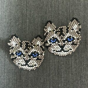 Handmade folk boho statement cat face earrings